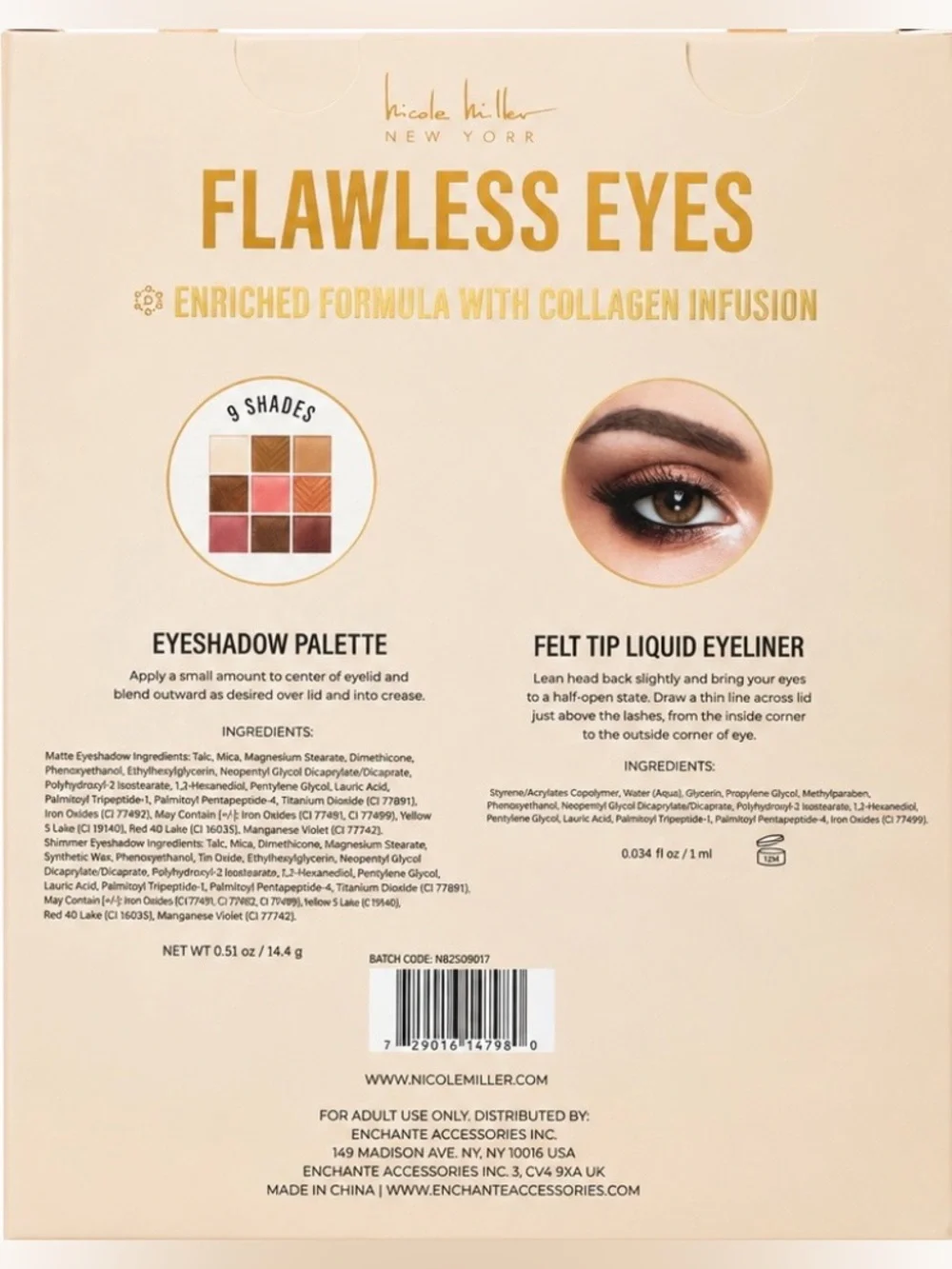 Nicole Miller Flawless Eyes 9 Shade Eyeshadow Palette & Black Liquid Eyeliner